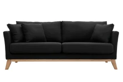 Miliboo Canapé Design|Voir Tous Les Canapés-Canapé scandinave déhoussable 3 places en tissu gris foncé et bois clair OSLO