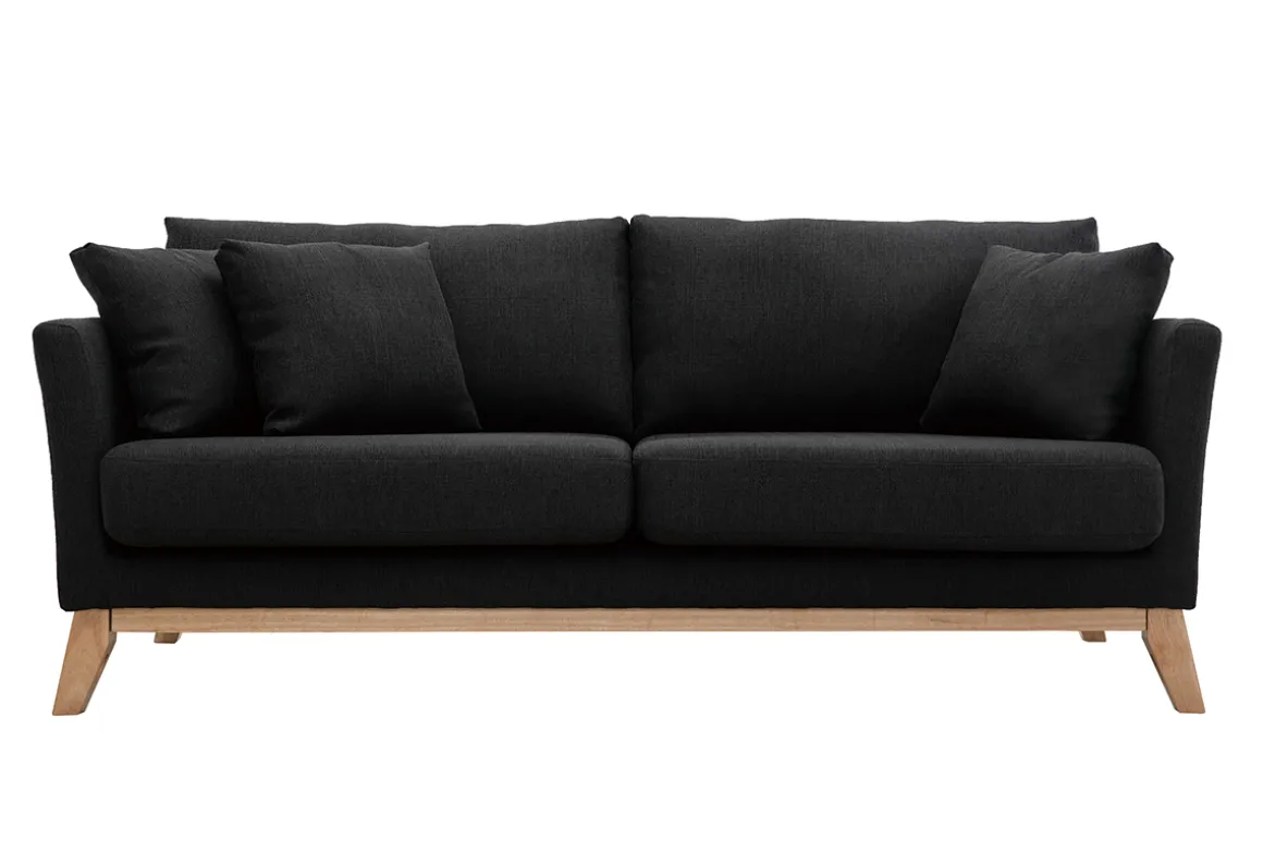 Miliboo Canapé Design|Voir Tous Les Canapés-Canapé scandinave déhoussable 3 places en tissu gris foncé et bois clair OSLO
