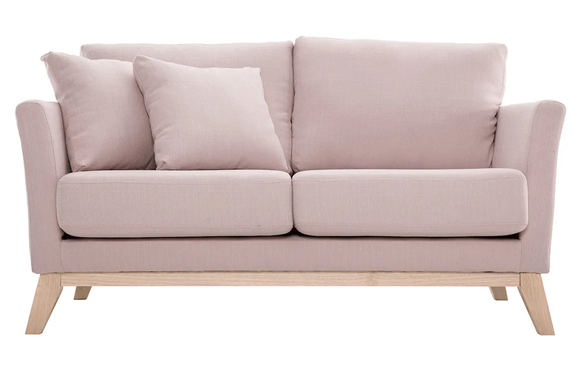 Miliboo Canapé Design|Voir Tous Les Canapés-Canapé scandinave déhoussable 2 places en tissu rose et bois clair OSLO