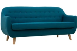 Miliboo Canapé Design|Voir Tous Les Canapés-Canapé scandinave déhoussable 3 places en tissu bleu canard et bois clair YNOK
