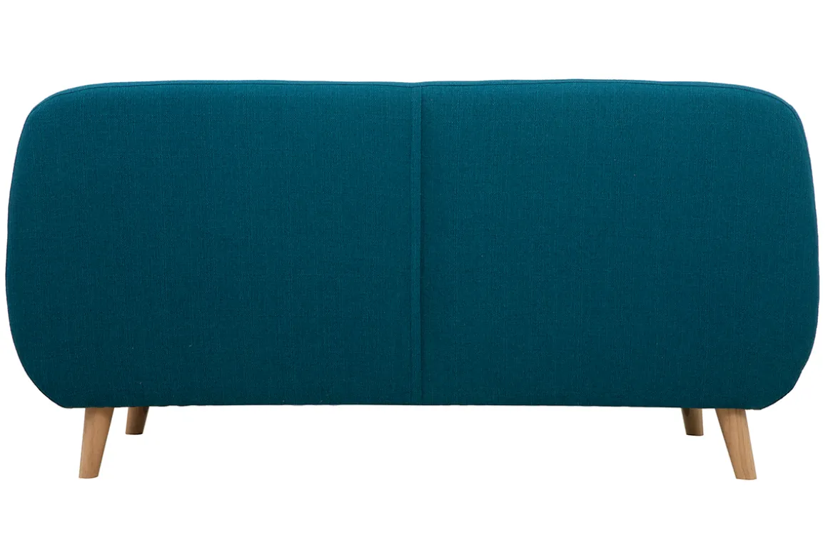 Miliboo Canapé Design|Voir Tous Les Canapés-Canapé scandinave déhoussable 3 places en tissu bleu canard et bois clair YNOK
