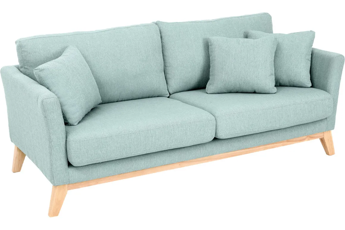 Miliboo Canapé Design|Voir Tous Les Canapés-Canapé scandinave déhoussable 3 places en tissu vert lagon et bois clair OSLO