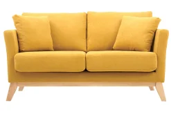Miliboo Canapé Design|Voir Tous Les Canapés-Canapé scandinave déhoussable 2 places en tissu effet velours jaune moutarde et bois clair OSLO