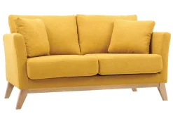 Miliboo Canapé Design|Voir Tous Les Canapés-Canapé scandinave déhoussable 2 places en tissu effet velours jaune moutarde et bois clair OSLO