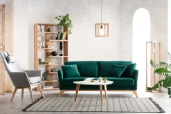 Miliboo Canapé Design|Voir Tous Les Canapés-Canapé scandinave déhoussable 3 places en tissu effet velours texturé terracotta et bois clair OSLO