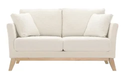 Miliboo Canapé Design|Voir Tous Les Canapés-Canapé scandinave déhoussable 2 places en tissu effet laine bouclée blanc cassé et bois clair OSLO