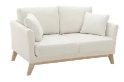 Miliboo Canapé Design|Voir Tous Les Canapés-Canapé scandinave déhoussable 2 places en tissu effet laine bouclée blanc cassé et bois clair OSLO