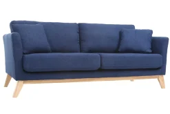 Miliboo Canapé Design|Voir Tous Les Canapés-Canapé scandinave déhoussable 3 places en tissu bleu foncé et bois clair OSLO
