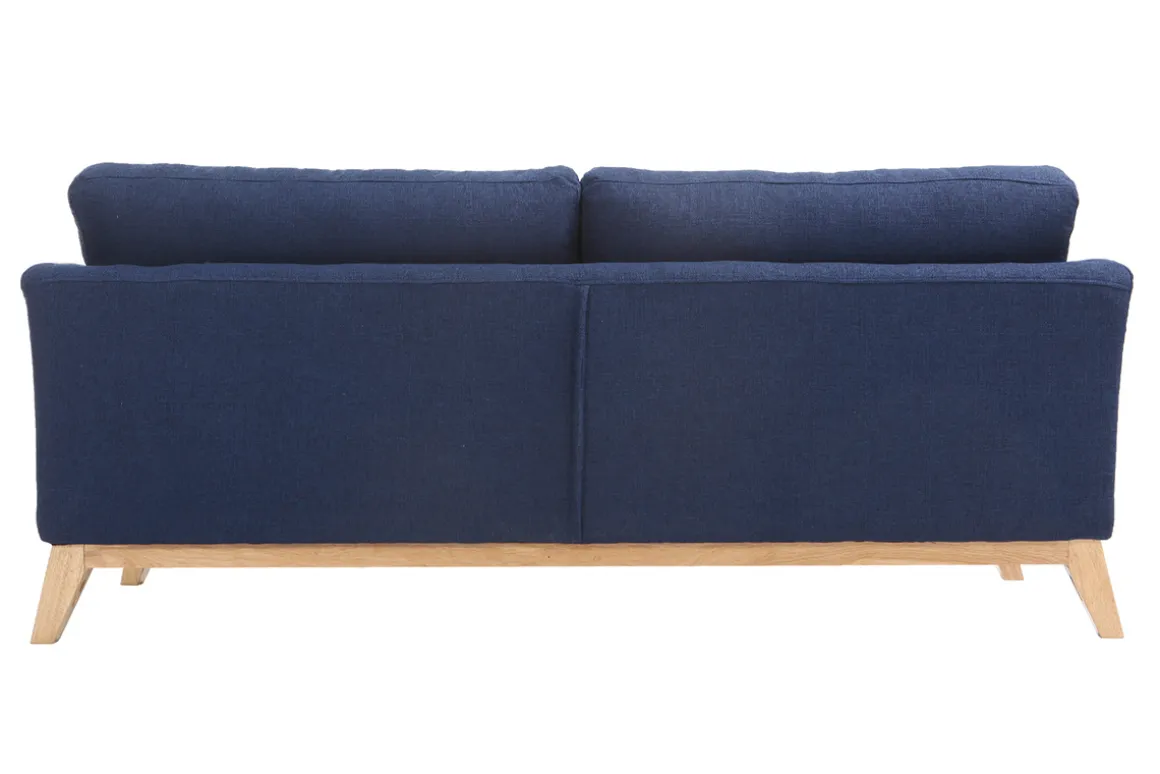 Miliboo Canapé Design|Voir Tous Les Canapés-Canapé scandinave déhoussable 3 places en tissu bleu foncé et bois clair OSLO