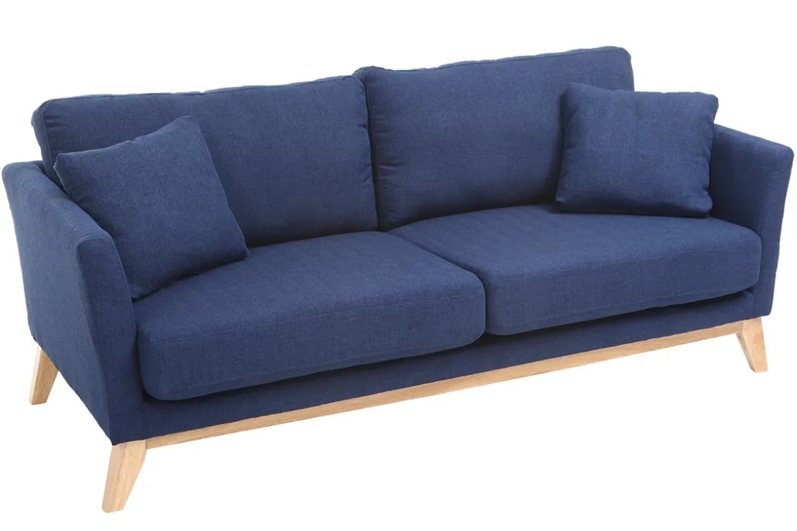 Miliboo Canapé Design|Voir Tous Les Canapés-Canapé scandinave déhoussable 3 places en tissu bleu foncé et bois clair OSLO