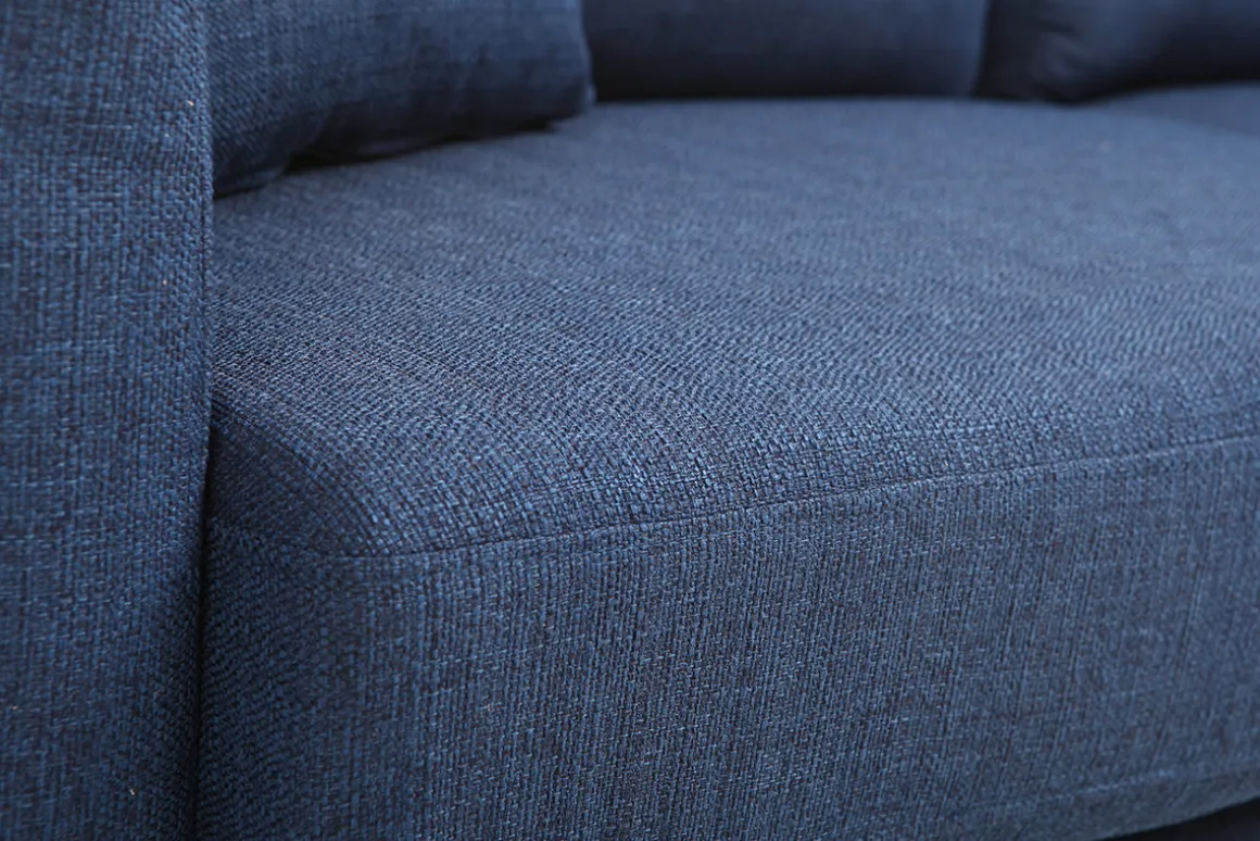 Miliboo Canapé Design|Voir Tous Les Canapés-Canapé scandinave déhoussable 3 places en tissu bleu foncé et bois clair OSLO