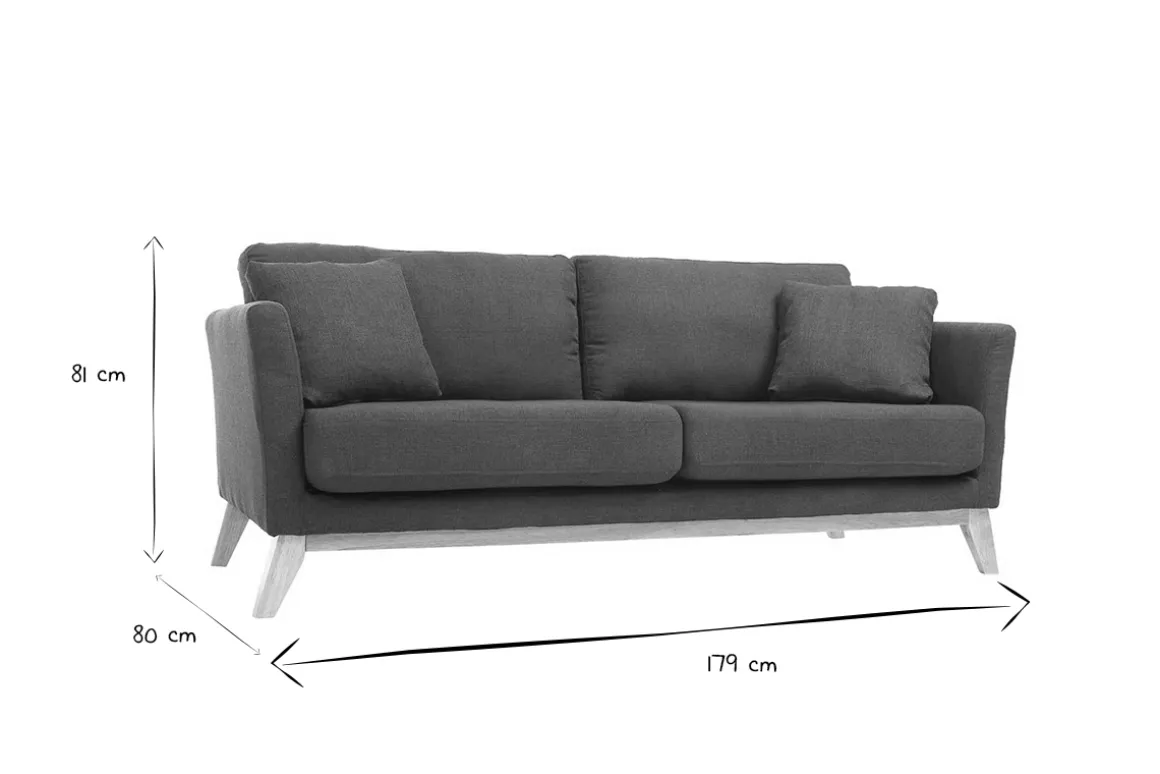 Miliboo Canapé Design|Voir Tous Les Canapés-Canapé scandinave déhoussable 3 places en tissu bleu foncé et bois clair OSLO