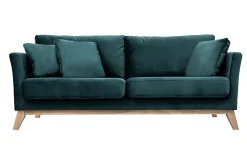 Miliboo Canapé Design|Voir Tous Les Canapés-Canapé scandinave déhoussable 3 places en tissu velours bleu pétrole et bois clair OSLO