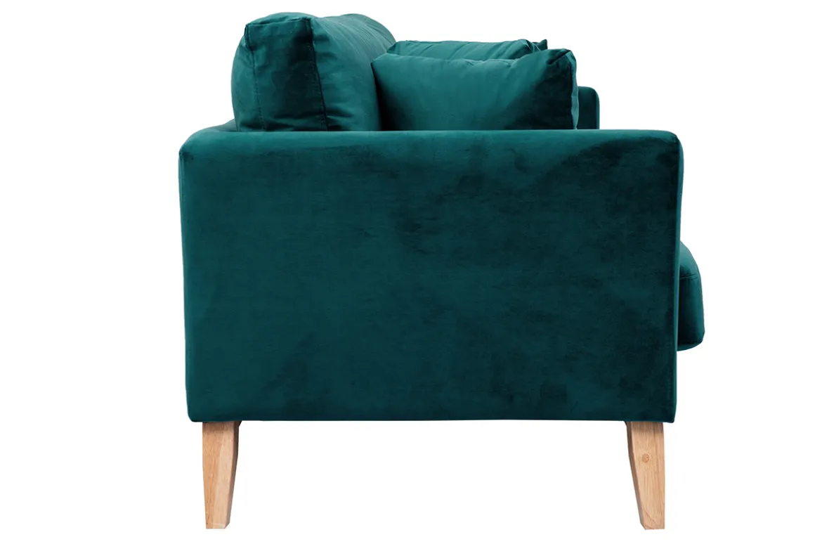 Miliboo Canapé Design|Voir Tous Les Canapés-Canapé scandinave déhoussable 3 places en tissu velours bleu pétrole et bois clair OSLO