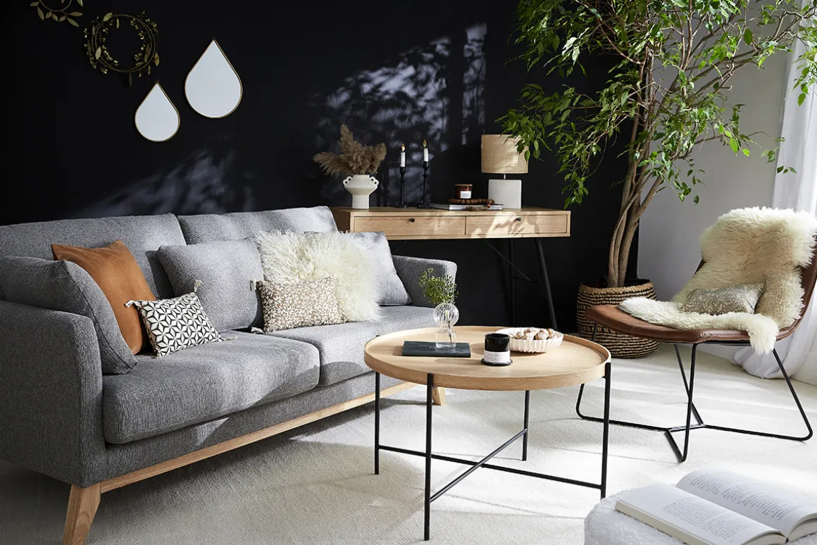 Miliboo Canapé Design|Voir Tous Les Canapés-Canapé scandinave déhoussable 3 places en tissu velours bleu pétrole et bois clair OSLO