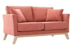 Miliboo Canapé Design|Voir Tous Les Canapés-Canapé scandinave déhoussable 2 places en tissu effet velours texturé terracotta et bois clair OSLO