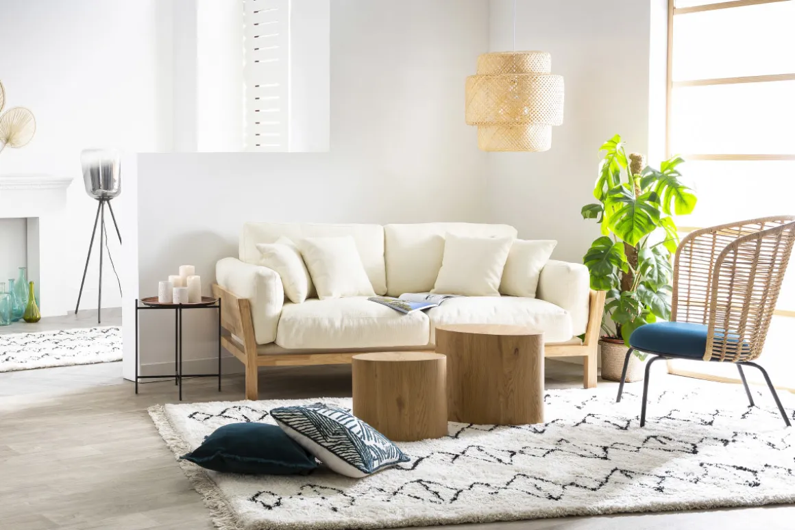 Miliboo Canapé Design|Voir Tous Les Canapés-Canapé scandinave déhoussable 3 places en tissu kaki et bois clair KYO