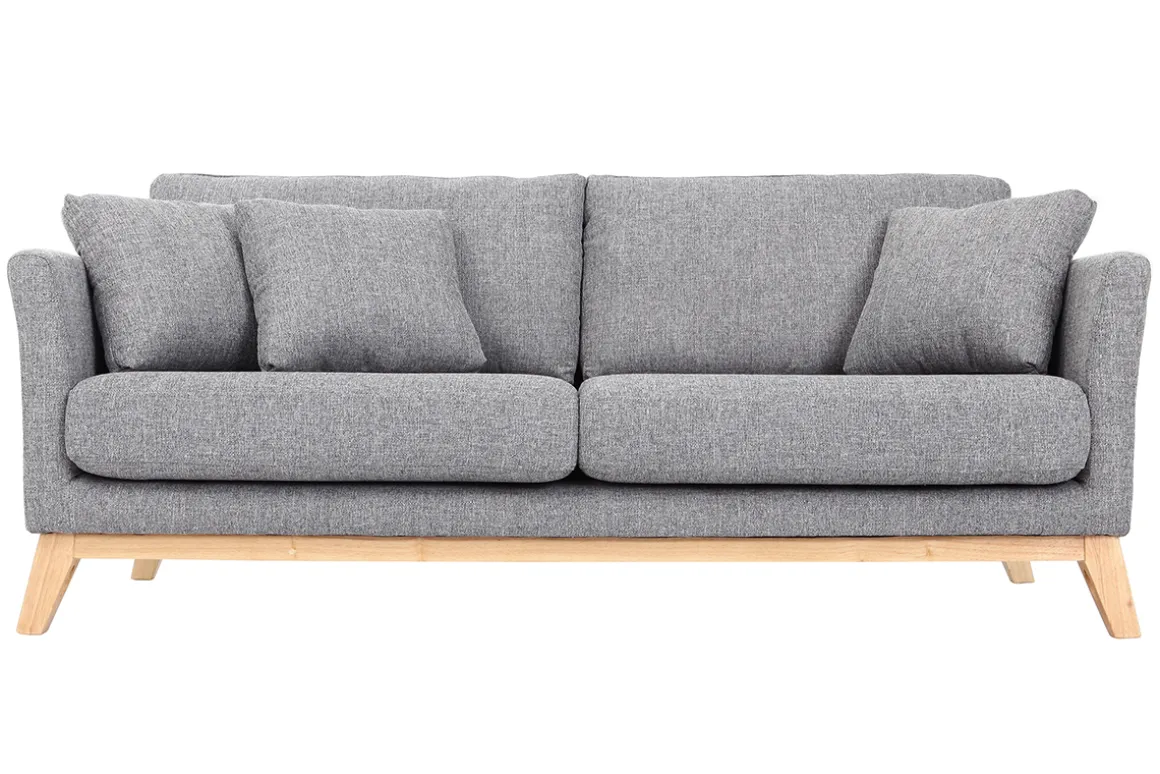 Miliboo Canapé Design|Voir Tous Les Canapés-Canapé scandinave déhoussable 3 places en tissu gris clair et bois clair OSLO