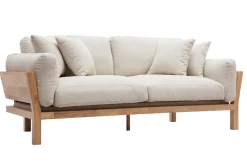 Miliboo Canapé Design|Voir Tous Les Canapés-Canapé scandinave déhoussable 3 places en tissu blanc crème et bois clair KYO