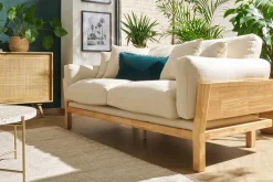 Miliboo Canapé Design|Voir Tous Les Canapés-Canapé scandinave déhoussable 3 places en tissu blanc crème et bois clair KYO