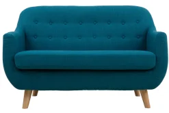 Miliboo Canapé Design|Voir Tous Les Canapés-Canapé scandinave déhoussable 2 places en tissu bleu canard et bois clair YNOK