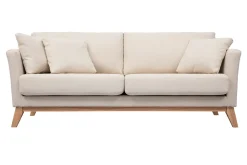 Miliboo Canapé Design|Voir Tous Les Canapés-Canapé scandinave déhoussable 3 places en tissu beige et bois clair OSLO