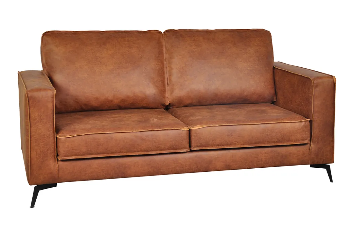 Miliboo Canapé Cuir|Voir Tous Les Canapés-Canapé vintage 2-3 places cuir marron cognac aspect vieilli et métal noir SONNY