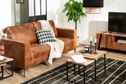 Miliboo Canapé Cuir|Voir Tous Les Canapés-Canapé vintage 2-3 places cuir marron cognac aspect vieilli et métal noir SONNY