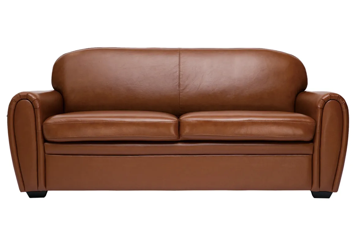 Miliboo Canapé Cuir|Voir Tous Les Canapés-Canapé vintage 3 places cuir marron et bois noir CLUB
