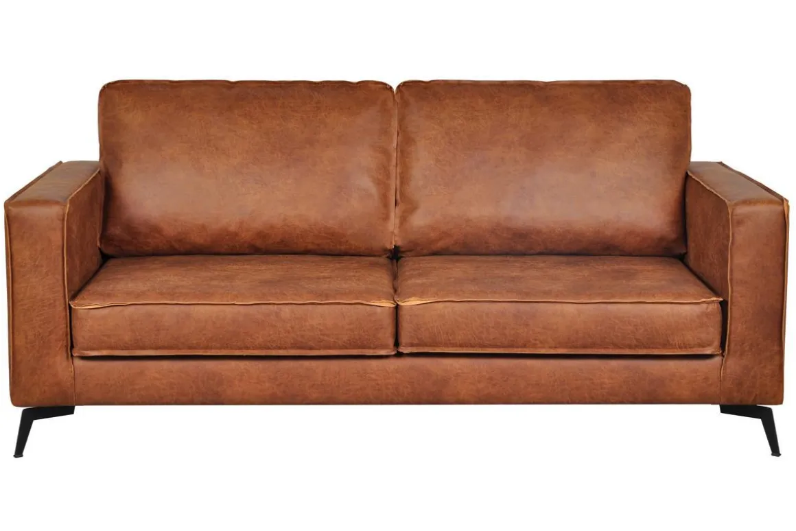 Miliboo Canapé Cuir|Voir Tous Les Canapés-Canapé vintage 3 places cuir marron cognac aspect vieilli et métal noir SONNY