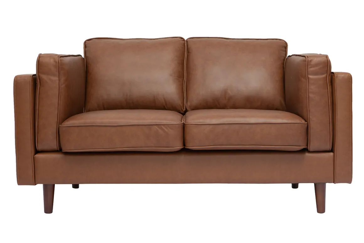 Miliboo Canapé Cuir|Voir Tous Les Canapés-Canapé vintage 2 places cuir marron et bois foncé BRADLEY