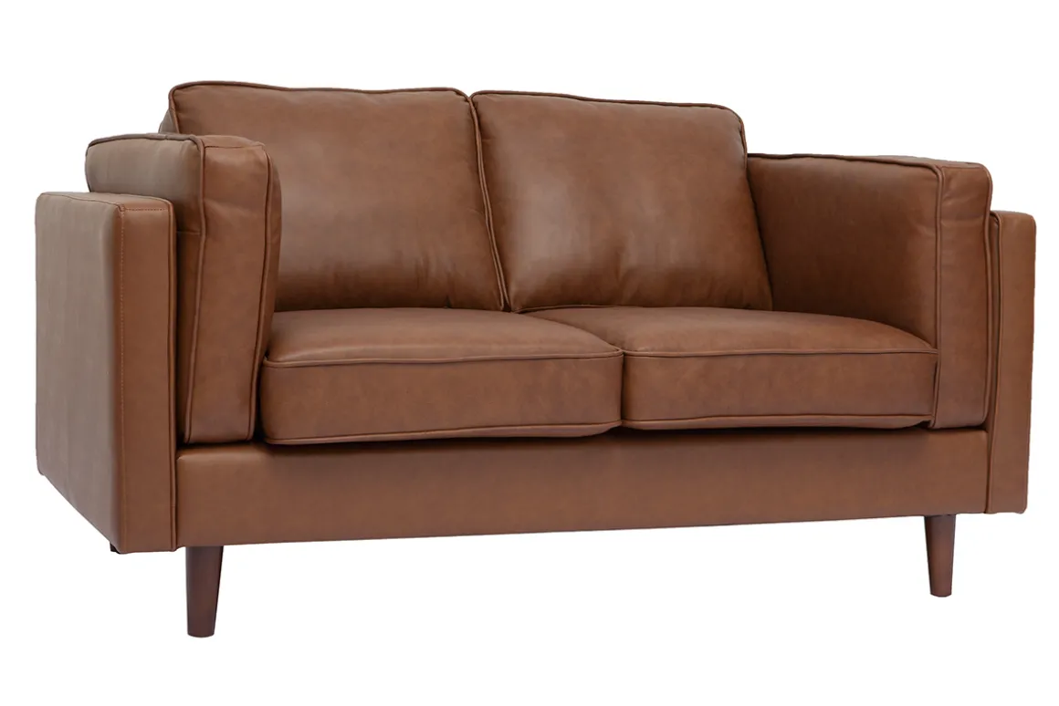Miliboo Canapé Cuir|Voir Tous Les Canapés-Canapé vintage 2 places cuir marron et bois foncé BRADLEY