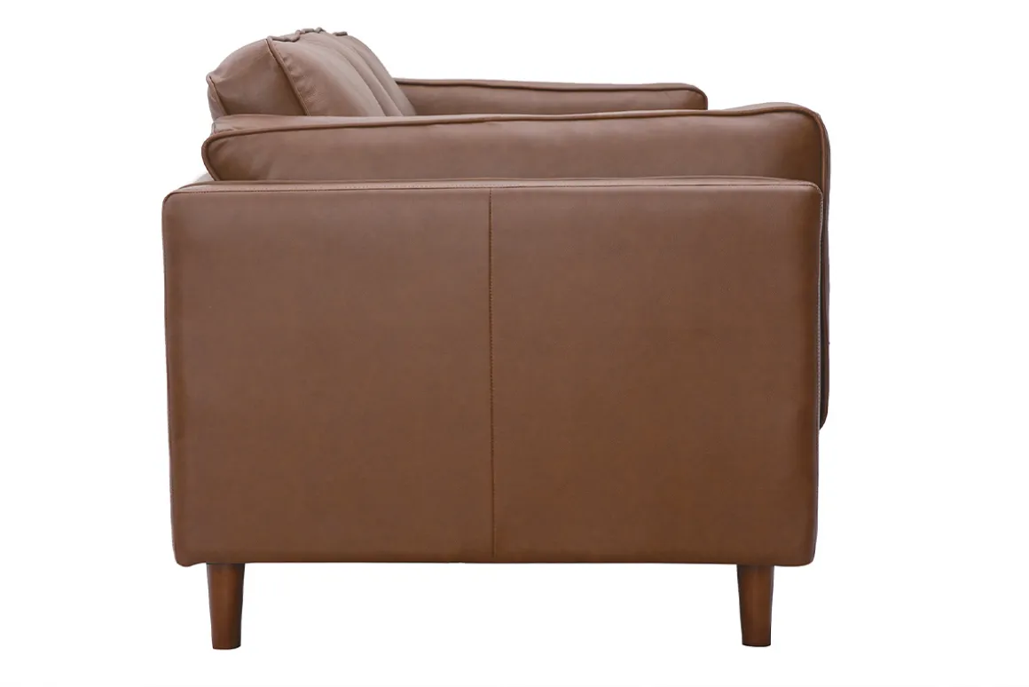 Miliboo Canapé Cuir|Voir Tous Les Canapés-Canapé vintage 3 places cuir marron et bois foncé BRADLEY
