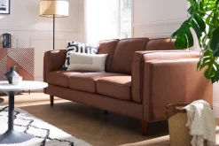 Miliboo Canapé Cuir|Voir Tous Les Canapés-Canapé vintage 3 places cuir marron et bois foncé BRADLEY