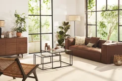 Miliboo Canapé Cuir|Voir Tous Les Canapés-Canapé vintage 3 places cuir marron et bois noir COBAIN