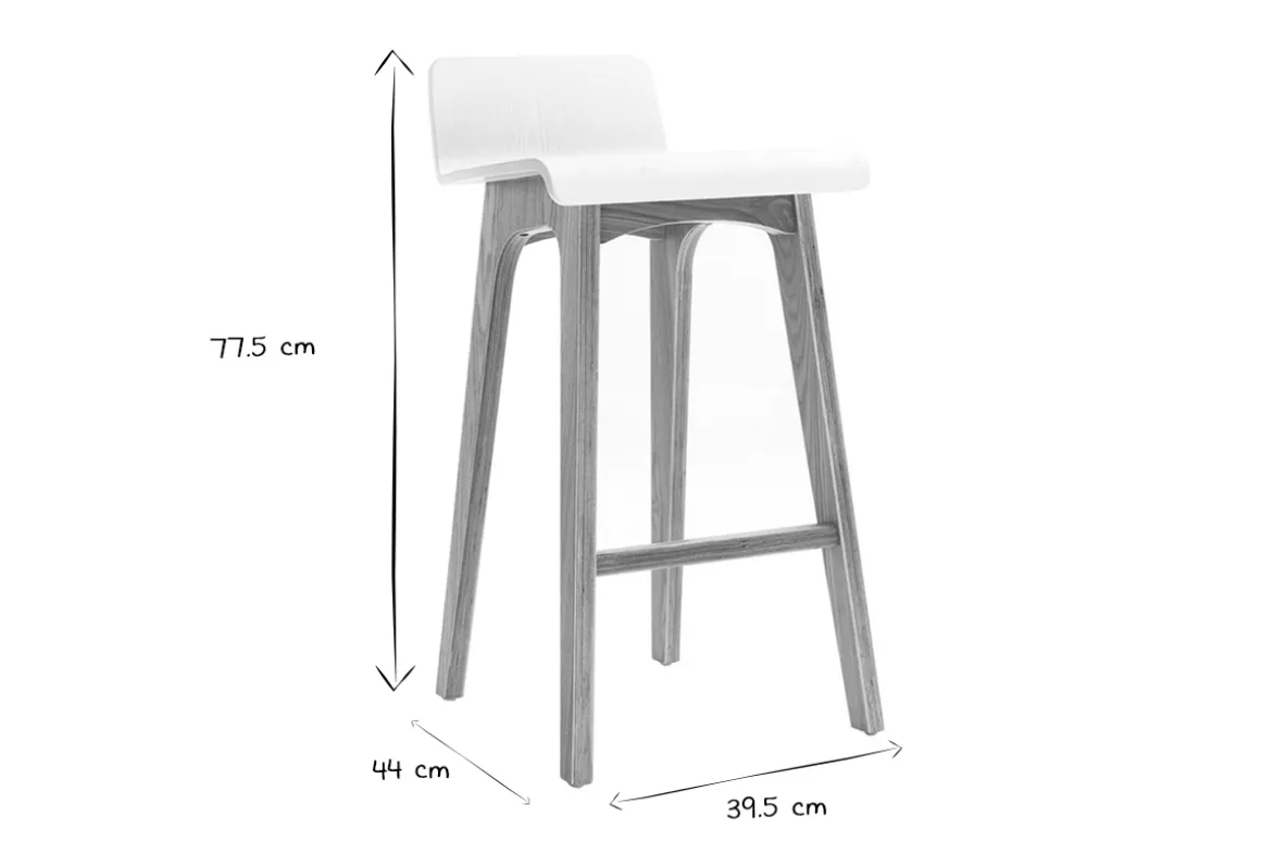 Miliboo Tabouret De Bar-Chaise de bar scandinave bois et blanc H65 cm BALTIK