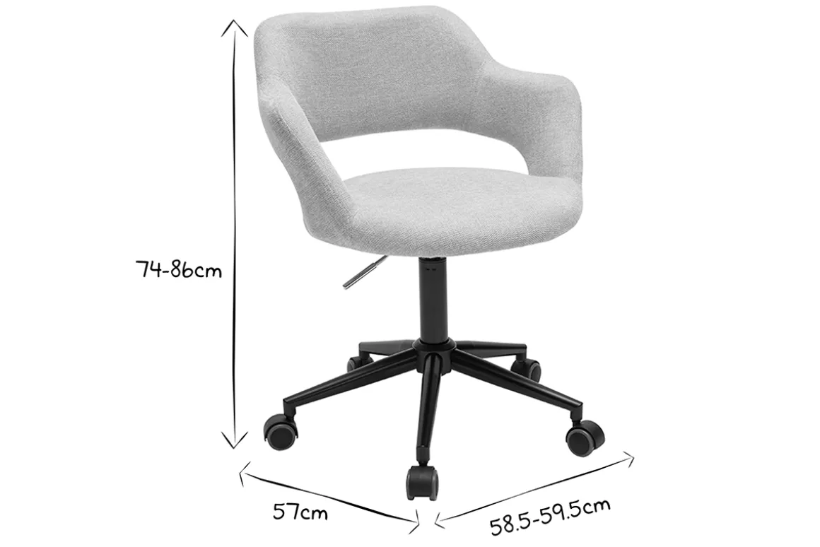 Miliboo Chaise Design|Fauteuil De Bureau-Chaise de bureau à roulettes design en tissu effet velours texturé beige et métal noir JESSY