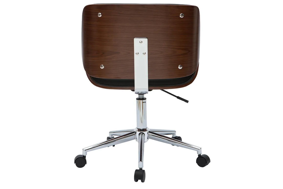 Miliboo Fauteuil De Bureau|Fauteuil De Bureau Petit Prix-Chaise de bureau à roulettes design noir, bois foncé noyer et acier chromé RUBBENS