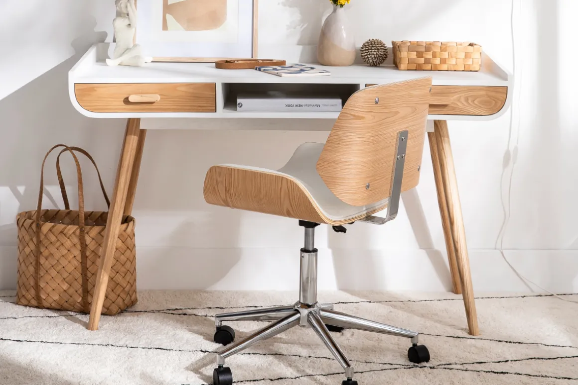 Miliboo Fauteuil De Bureau|Fauteuil De Bureau Petit Prix-Chaise de bureau à roulettes design noir, bois foncé noyer et acier chromé RUBBENS
