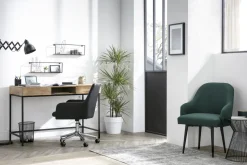 Miliboo Fauteuil De Bureau-Chaise de bureau à roulettes en tissu gris clair et acier chromé SHANA