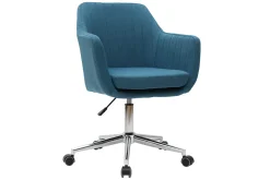Miliboo Fauteuil De Bureau|Fauteuil De Bureau Petit Prix-Chaise de bureau à roulettes en tissu bleu canard et acier chromé ALEYNA