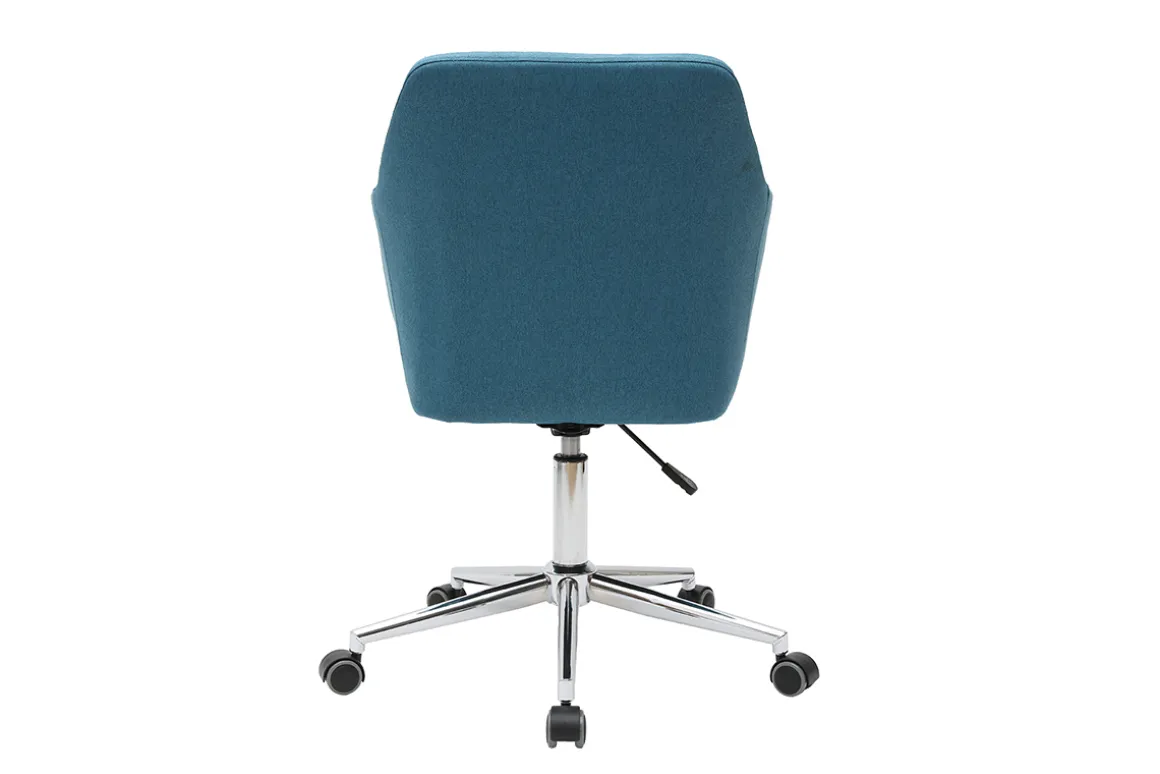 Miliboo Fauteuil De Bureau|Fauteuil De Bureau Petit Prix-Chaise de bureau à roulettes en tissu bleu canard et acier chromé ALEYNA