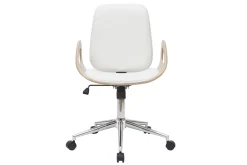 Miliboo Fauteuil De Bureau-Chaise de bureau à roulettes design blanc, bois clair et acier chromé GLORY