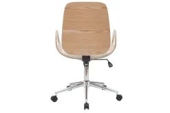 Miliboo Fauteuil De Bureau-Chaise de bureau à roulettes design blanc, bois clair et acier chromé GLORY