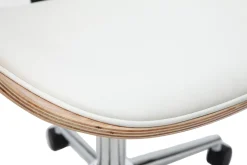 Miliboo Fauteuil De Bureau-Chaise de bureau à roulettes design blanc, bois clair et acier chromé GLORY