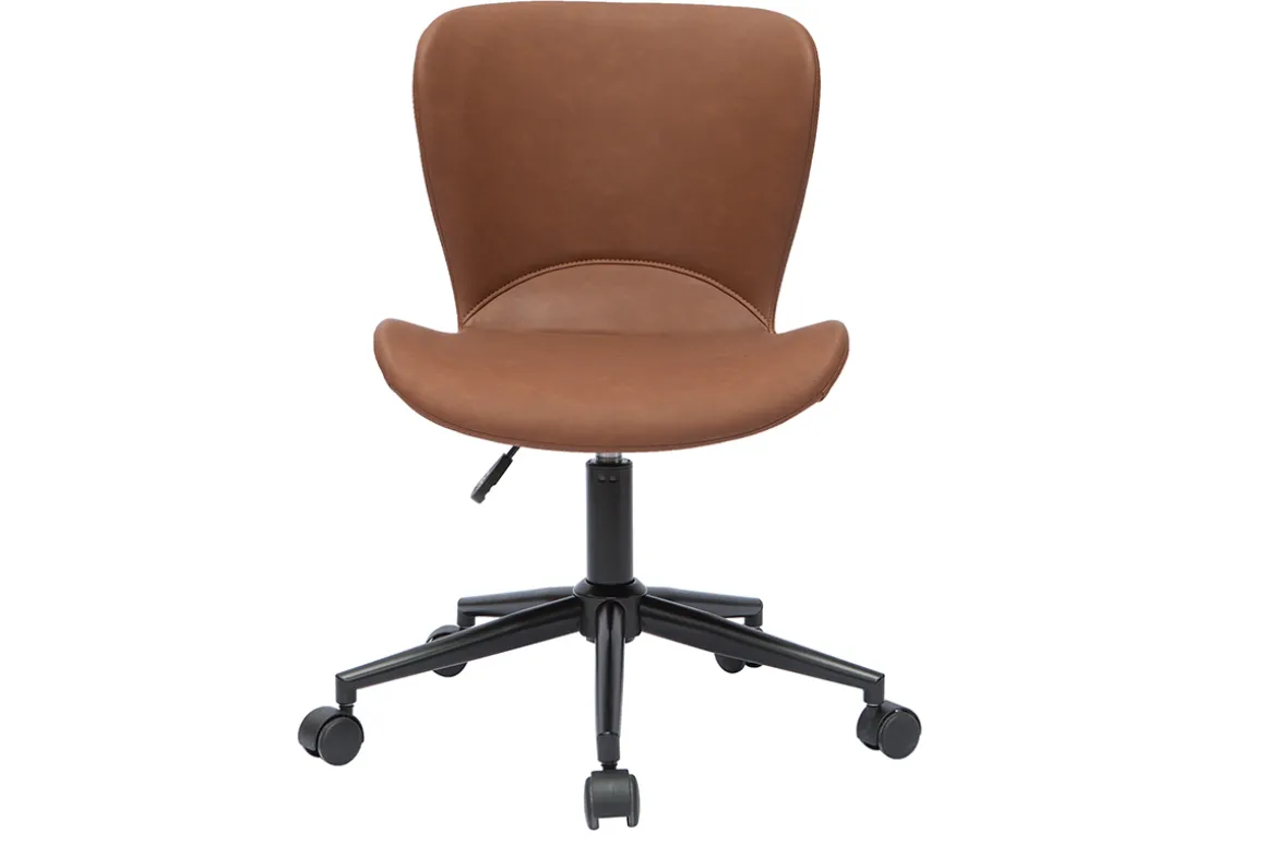 Miliboo Fauteuil De Bureau|Fauteuil De Bureau Petit Prix-Chaise de bureau à roulettes marron et métal noir JOSH