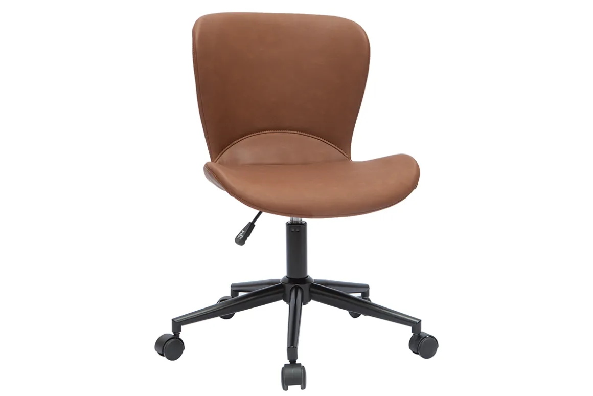 Miliboo Fauteuil De Bureau|Fauteuil De Bureau Petit Prix-Chaise de bureau à roulettes marron et métal noir JOSH