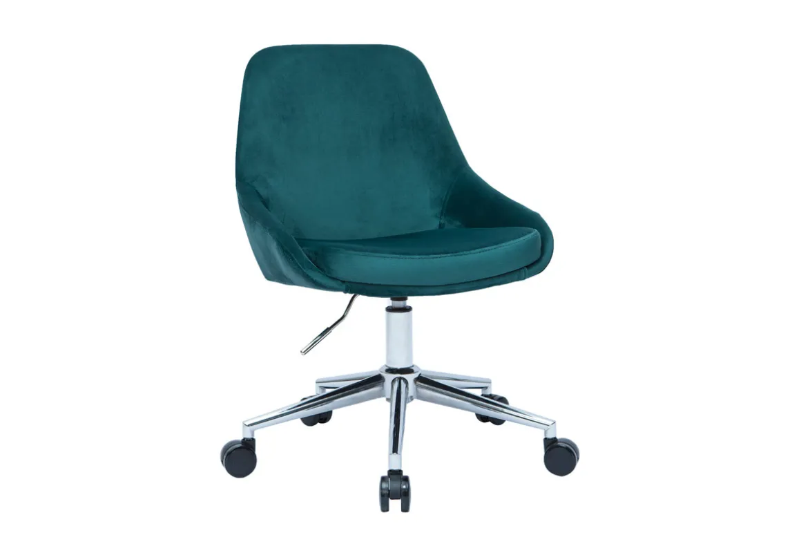 Miliboo Fauteuil De Bureau|Fauteuil De Bureau Petit Prix-Chaise de bureau à roulettes en tissu velours bleu pétrole et acier chromé HOLO