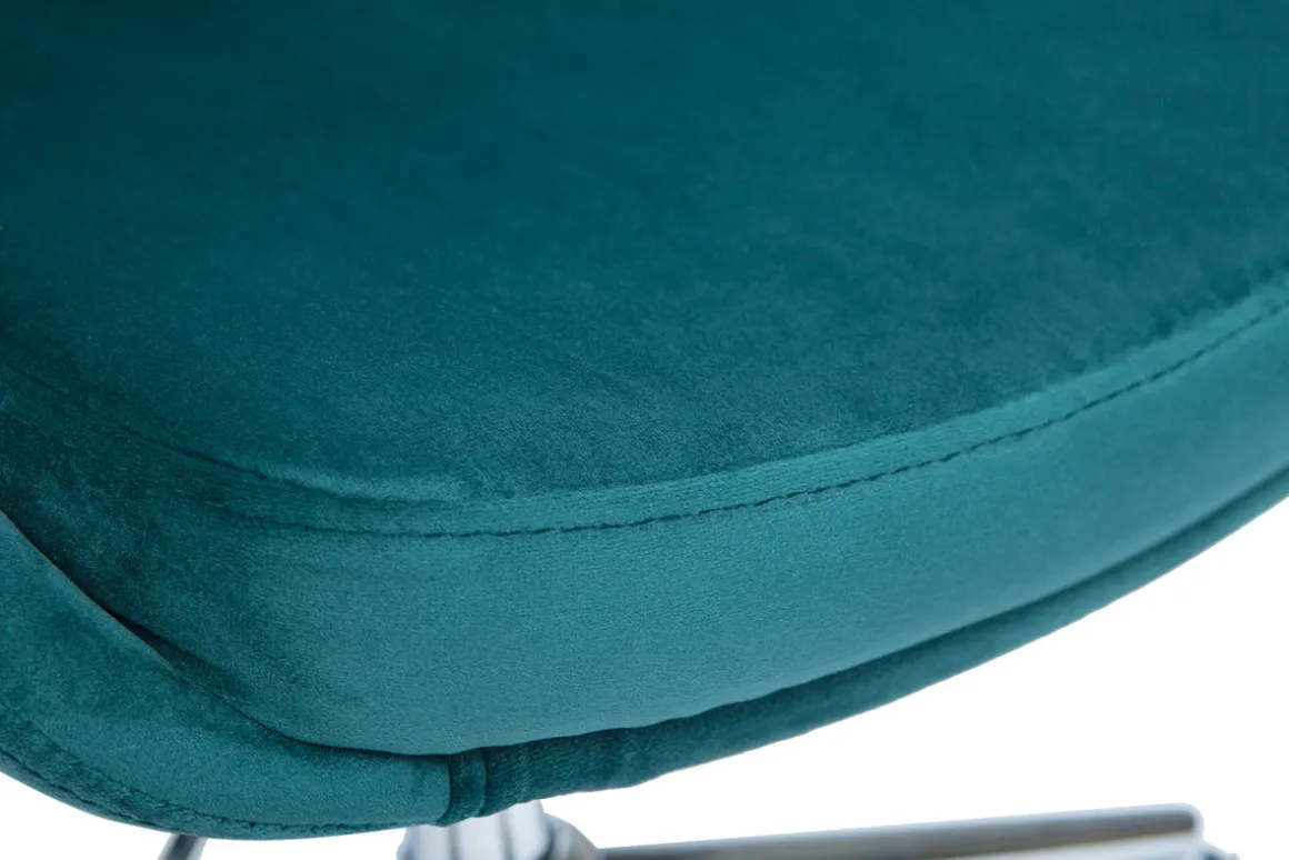 Miliboo Fauteuil De Bureau|Fauteuil De Bureau Petit Prix-Chaise de bureau à roulettes en tissu velours bleu pétrole et acier chromé HOLO