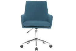 Miliboo Fauteuil De Bureau|Fauteuil De Bureau Petit Prix-Chaise de bureau à roulettes en tissu bleu canard et acier chromé SHANA